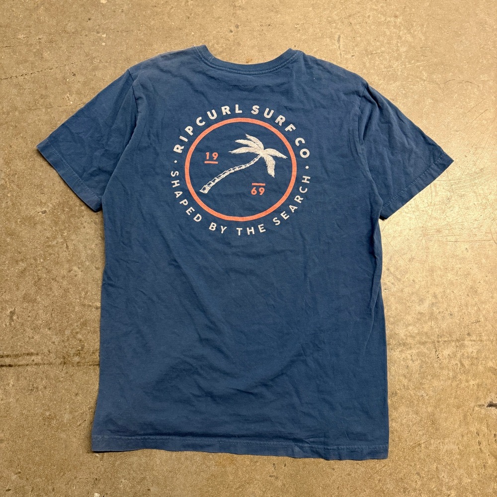 Rip Curl Mens Blue Graphic T-Shirt Large Relaxed Fit Palm Tree Surf Tee